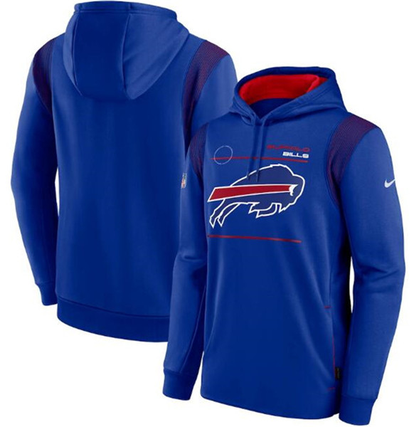 Men's Buffalo Bills 2021 Royal Sideline Logo Performance Pullover Hoodie